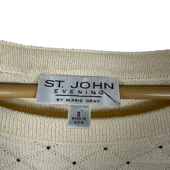 VINTAGE St. John Evening Embellished Rhinestone Sweater in Ivory/Silver Size 0 - Picture 5 of 9
